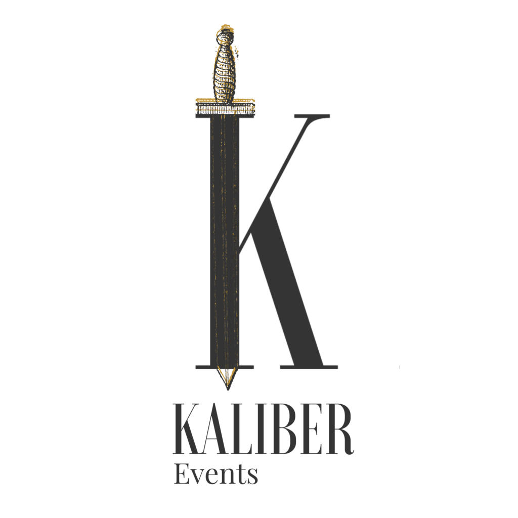 A black and gold logo with the letter k