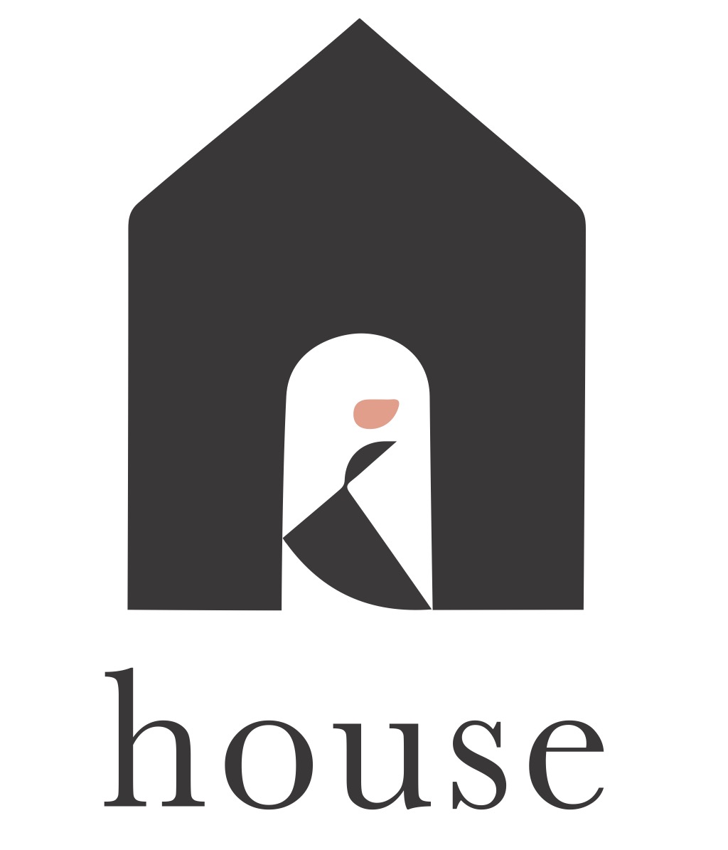 A black and white logo of a house with the word " house ".